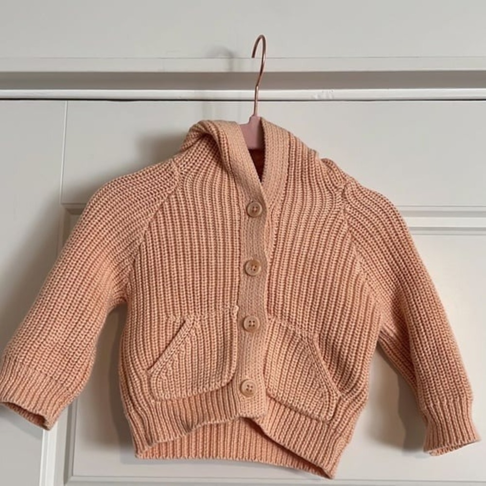 Jamie Kay Bear‎ Hooded Cardigan Sweater 0-3M Neutral Quincy Mae Rylee and Cru